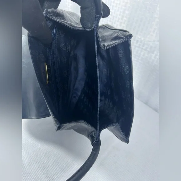 Vintage Loewe Black Leather Shoulder Bag with Embossed Anagram & Gold Ring - Picture 10 of 14